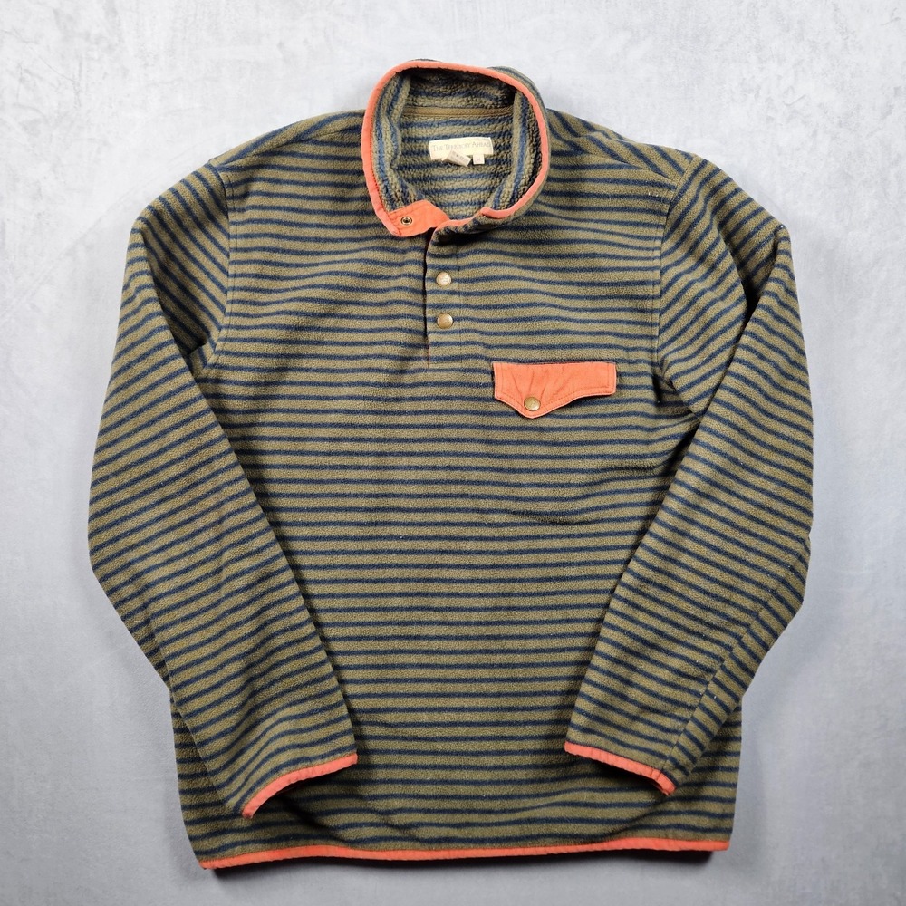 The Territory Ahead Sweater Mens Medium Green Striped Fleece Snap Pocket Outdoor